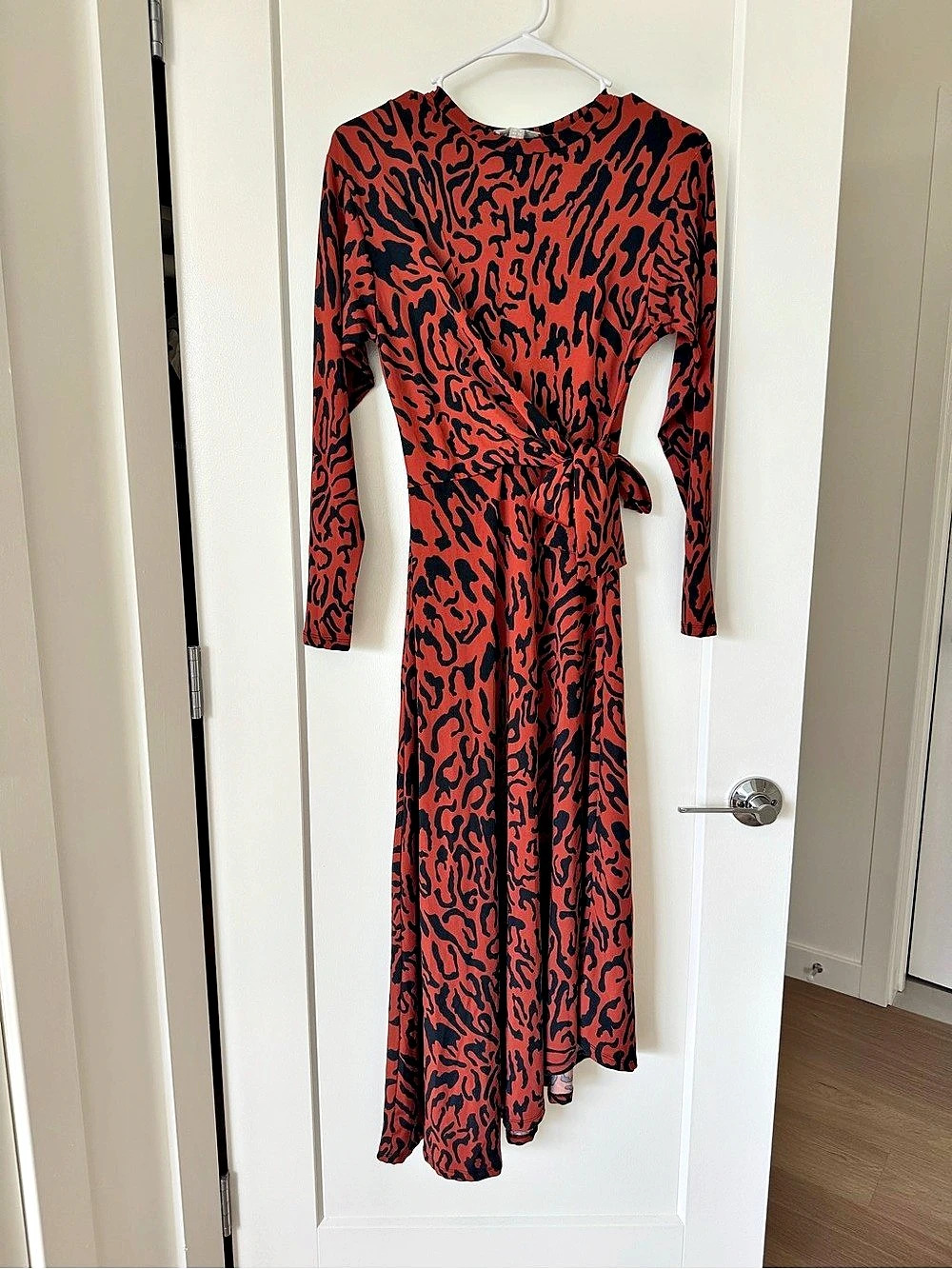 ASOS Long Sleeved Leopard Print Midi Dress Orange & Black